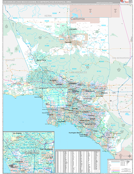 Los Angeles-Long Beach-Anaheim, CA Metro Area Wall Map